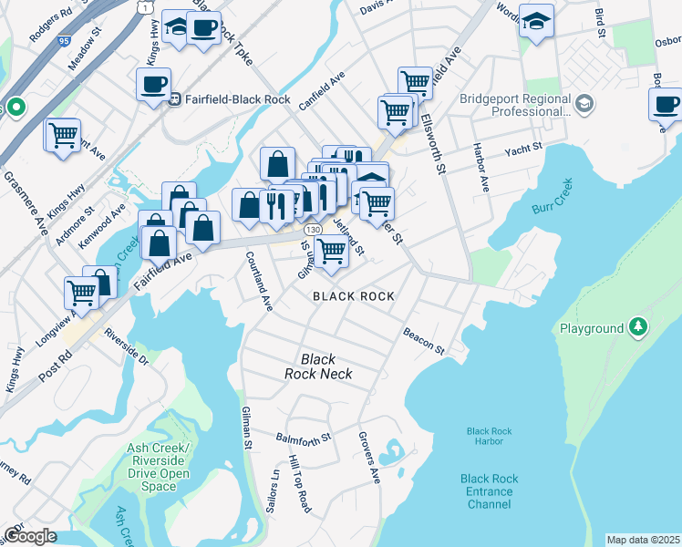 map of restaurants, bars, coffee shops, grocery stores, and more near in Bridgeport