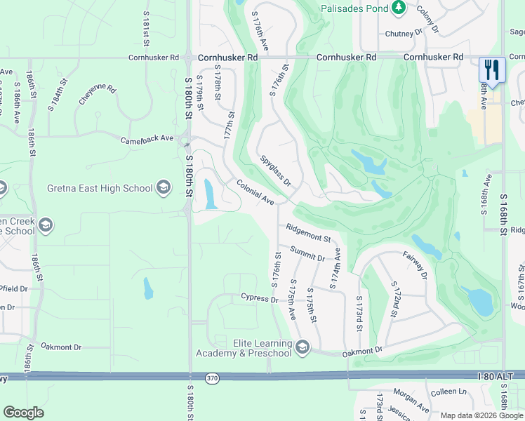 map of restaurants, bars, coffee shops, grocery stores, and more near 10534 South 176th Street in Omaha
