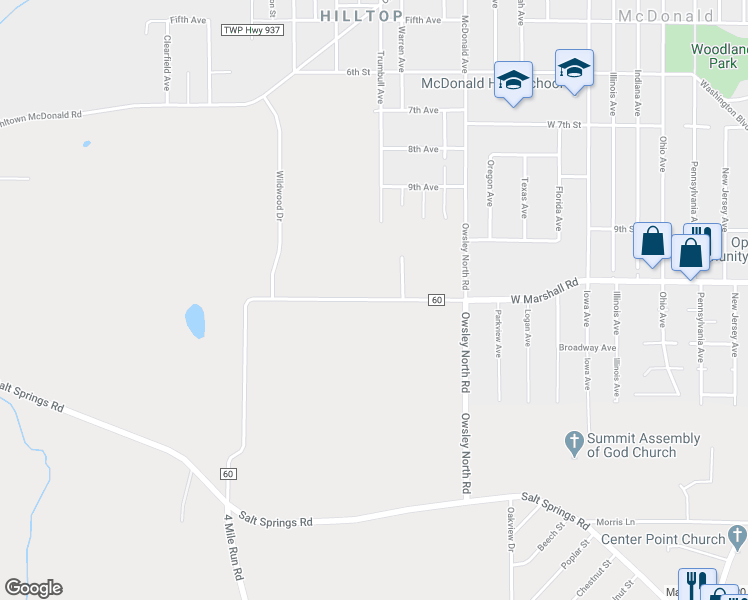 map of restaurants, bars, coffee shops, grocery stores, and more near 2398 Watson Marshall Road in McDonald