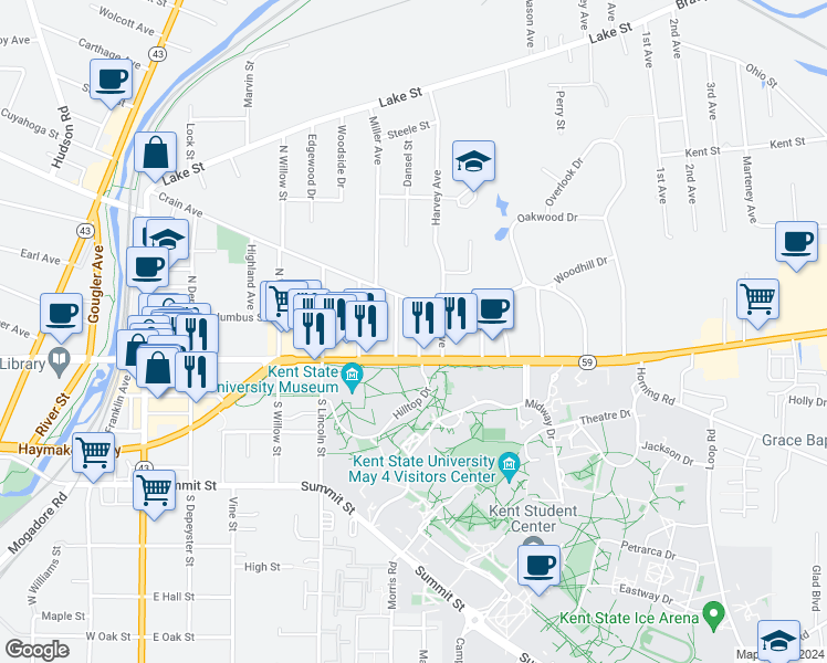 map of restaurants, bars, coffee shops, grocery stores, and more near 126 Linden Road in Kent