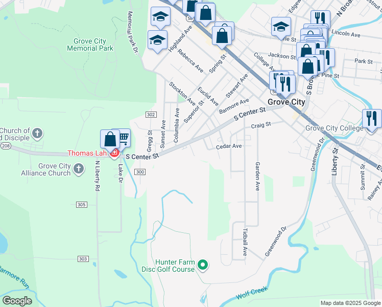 map of restaurants, bars, coffee shops, grocery stores, and more near 832 South Center Street in Grove City