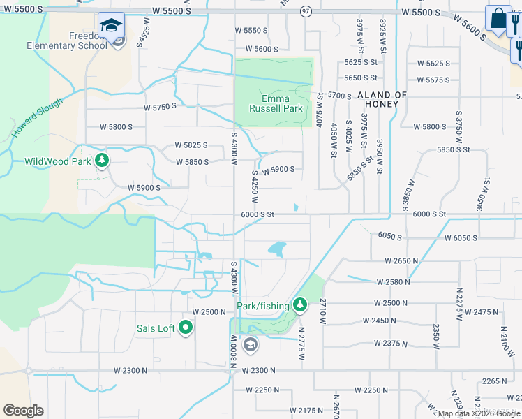 map of restaurants, bars, coffee shops, grocery stores, and more near 4202 West 6000 South in Roy