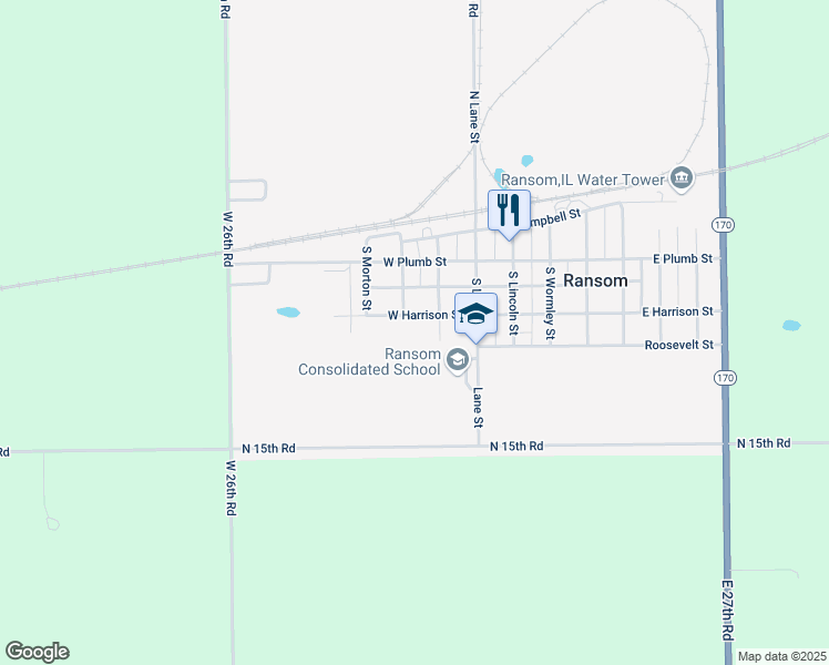 map of restaurants, bars, coffee shops, grocery stores, and more near 302 South Lincoln Street in Ransom