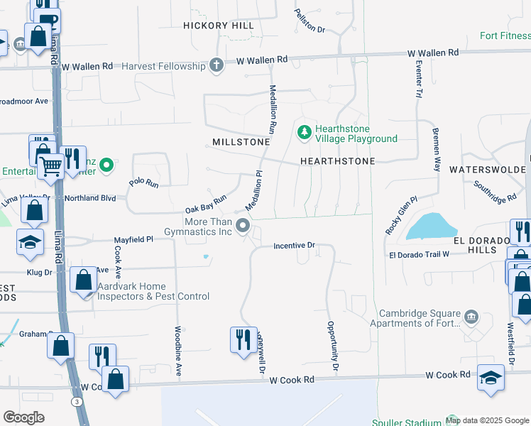 map of restaurants, bars, coffee shops, grocery stores, and more near 902 Incentive Drive in Fort Wayne