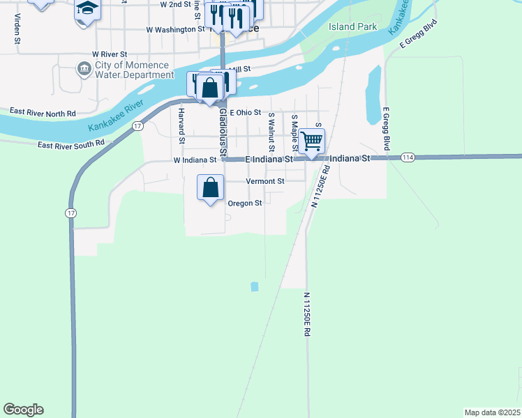 map of restaurants, bars, coffee shops, grocery stores, and more near 209 Oregon Street in Momence