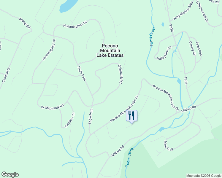map of restaurants, bars, coffee shops, grocery stores, and more near 116 Chipmunk Road in Bushkill
