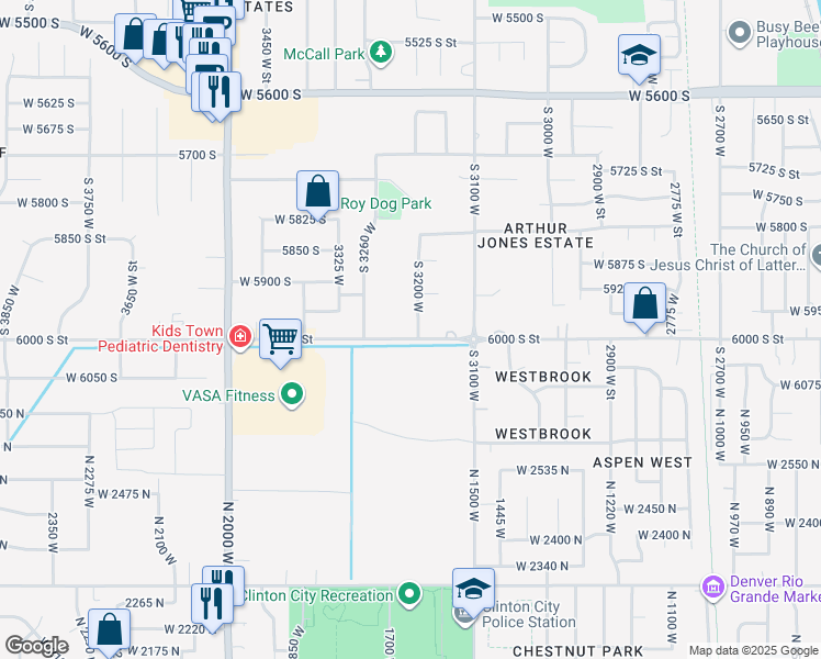 map of restaurants, bars, coffee shops, grocery stores, and more near 5999 South 3200 West in Roy