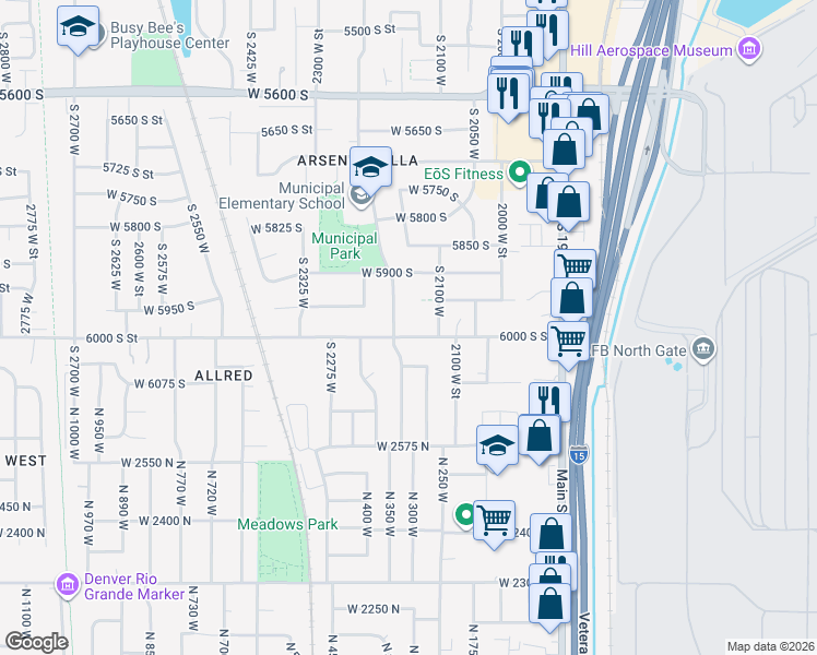 map of restaurants, bars, coffee shops, grocery stores, and more near 6032 South 2200 West in Roy
