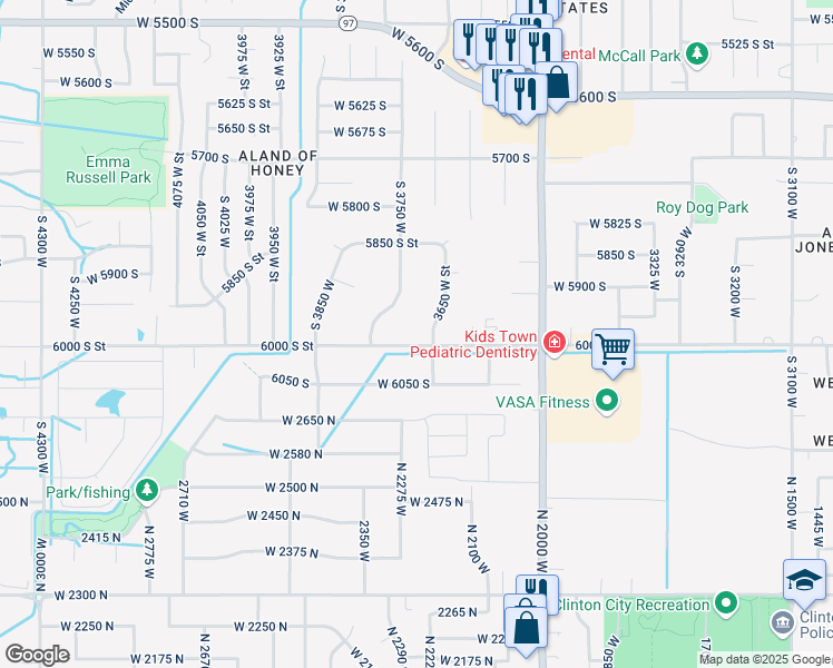 map of restaurants, bars, coffee shops, grocery stores, and more near 3673 West 6000 South in Roy