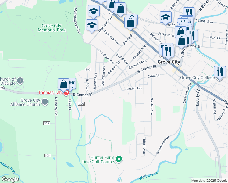 map of restaurants, bars, coffee shops, grocery stores, and more near 832 South Center Street in Grove City