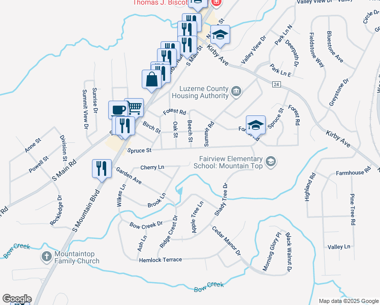 map of restaurants, bars, coffee shops, grocery stores, and more near 61 Spruce Street in Mountain Top