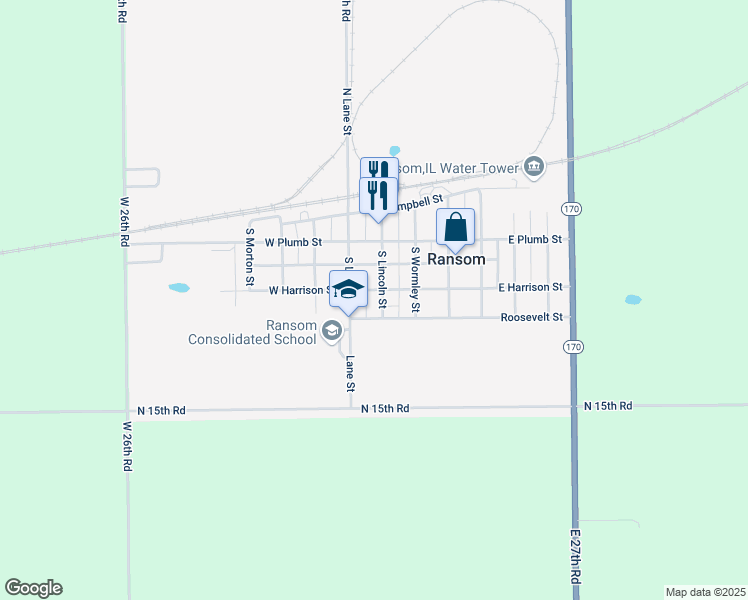 map of restaurants, bars, coffee shops, grocery stores, and more near 302 South Lincoln Street in Ransom