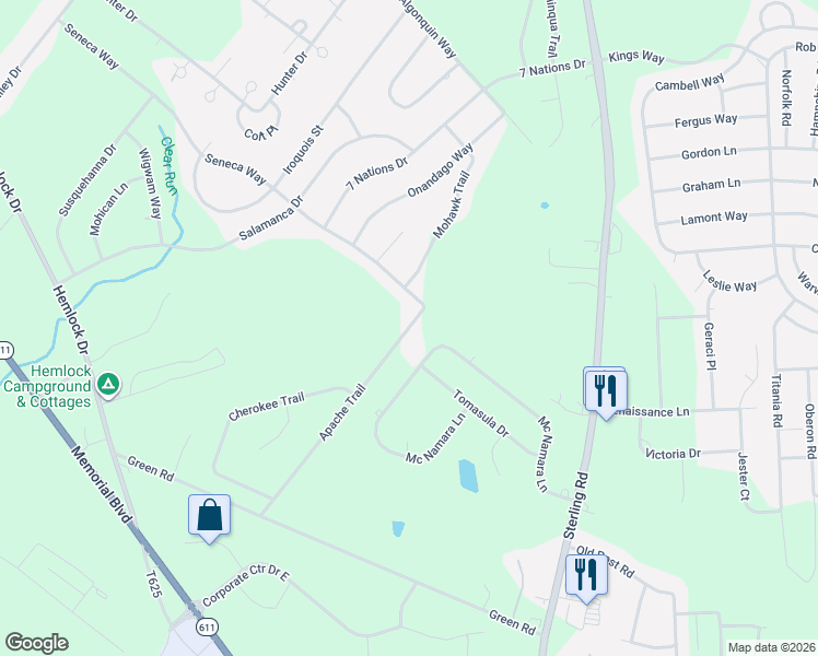 map of restaurants, bars, coffee shops, grocery stores, and more near 5206 Seneca Way in Tobyhanna