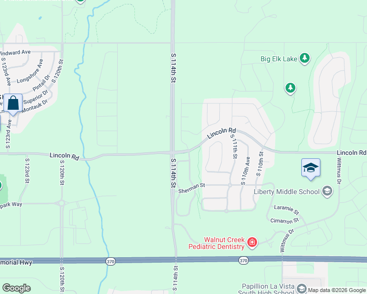map of restaurants, bars, coffee shops, grocery stores, and more near 10522 South 113th Street in Papillion