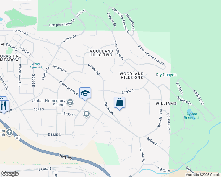 map of restaurants, bars, coffee shops, grocery stores, and more near 2340 East 5950 South in Ogden