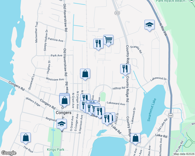 map of restaurants, bars, coffee shops, grocery stores, and more near 14 Lamborn Avenue in Congers