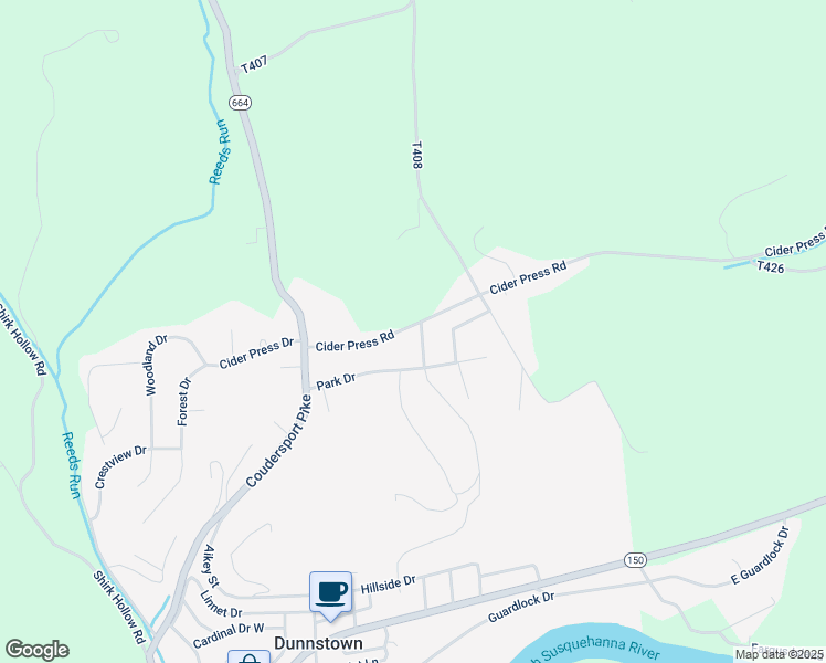 map of restaurants, bars, coffee shops, grocery stores, and more near 75 Cider Press Road in Lock Haven