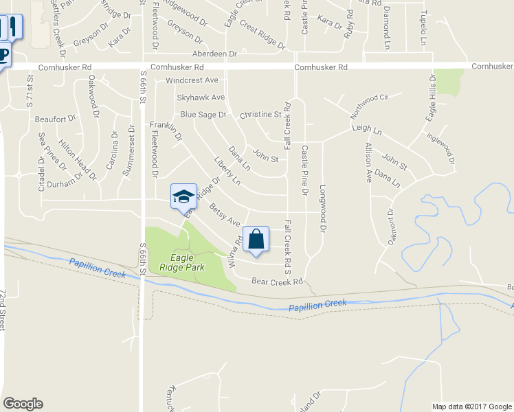 map of restaurants, bars, coffee shops, grocery stores, and more near 2122 Franklin Drive in Papillion