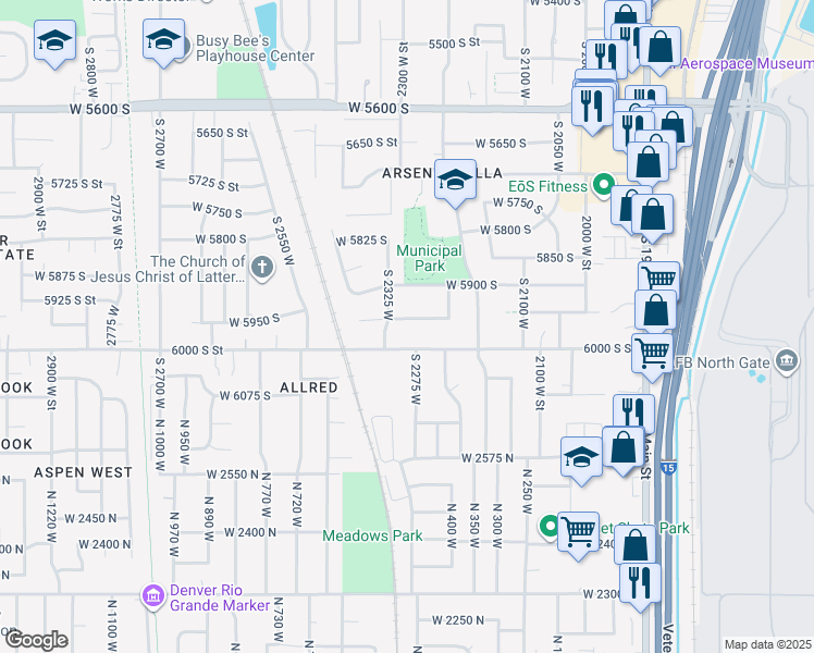 map of restaurants, bars, coffee shops, grocery stores, and more near 2270 West 5950 South in Roy