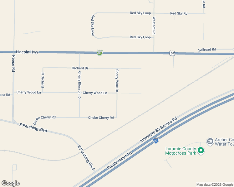 map of restaurants, bars, coffee shops, grocery stores, and more near 10899 Cherry Wine Dr in Cheyenne