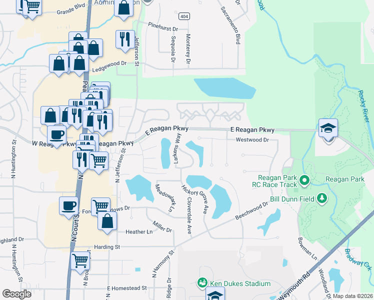 map of restaurants, bars, coffee shops, grocery stores, and more near 1022 Lakeshore Walk in Medina