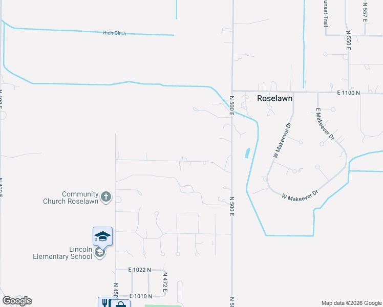 map of restaurants, bars, coffee shops, grocery stores, and more near 4832 East 1068 North in De Motte