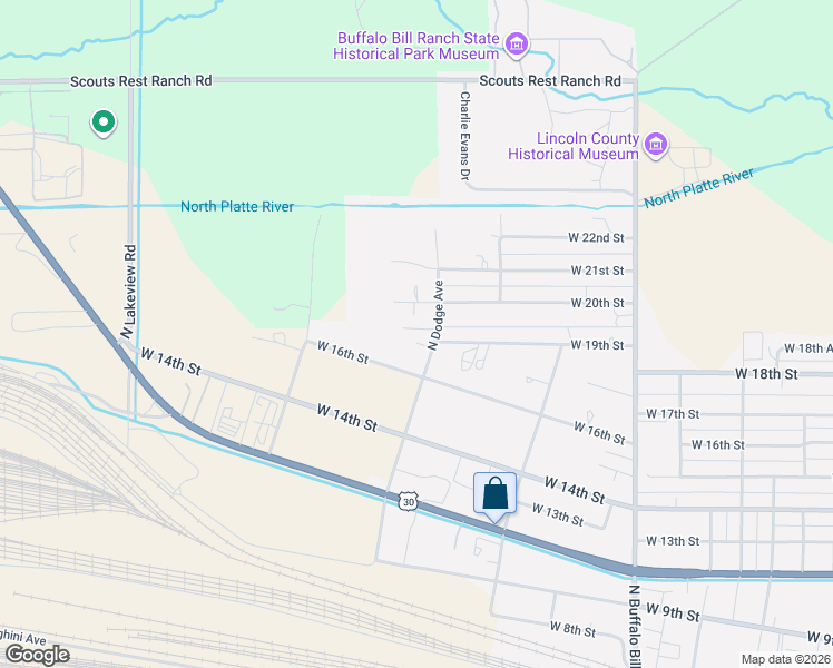 map of restaurants, bars, coffee shops, grocery stores, and more near 3401-3599 West 19th Street in North Platte