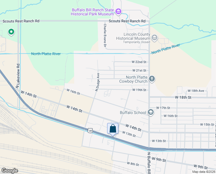 map of restaurants, bars, coffee shops, grocery stores, and more near 2901-3183 West 19th Street in North Platte