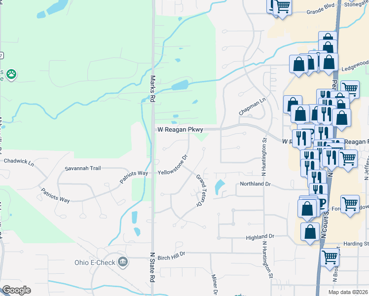 map of restaurants, bars, coffee shops, grocery stores, and more near 5260 Grand Canyon Drive in Medina