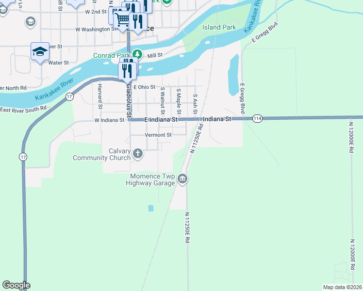 map of restaurants, bars, coffee shops, grocery stores, and more near 405 Vermont Street in Momence