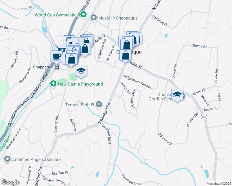 map of restaurants, bars, coffee shops, grocery stores, and more near 5 Hollow Oak Road in Chappaqua