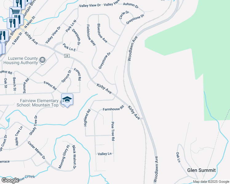 map of restaurants, bars, coffee shops, grocery stores, and more near 2 Cobblestone Lane in Mountain Top