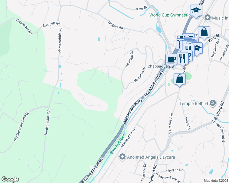 map of restaurants, bars, coffee shops, grocery stores, and more near 20 Leroy Place in Chappaqua