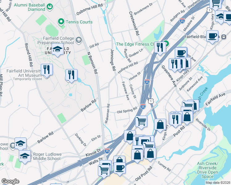 map of restaurants, bars, coffee shops, grocery stores, and more near 49 Smedley Road in Fairfield