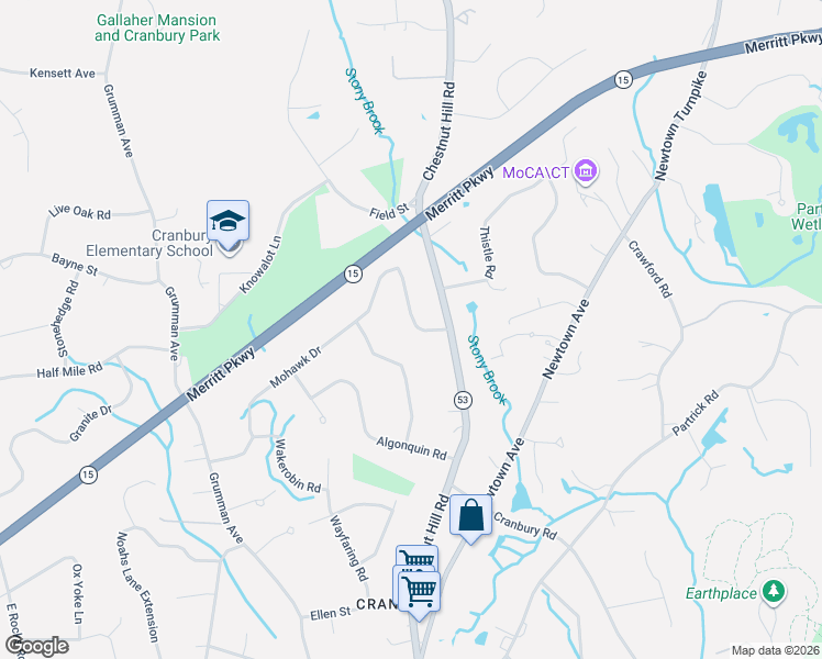 map of restaurants, bars, coffee shops, grocery stores, and more near 5 Cranbury Woods Road in Norwalk