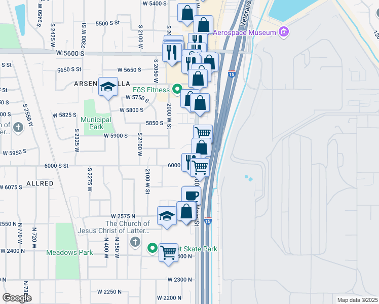 map of restaurants, bars, coffee shops, grocery stores, and more near 1915 West 5950 South in Roy