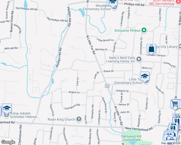 map of restaurants, bars, coffee shops, grocery stores, and more near 12 Alan Court in New City