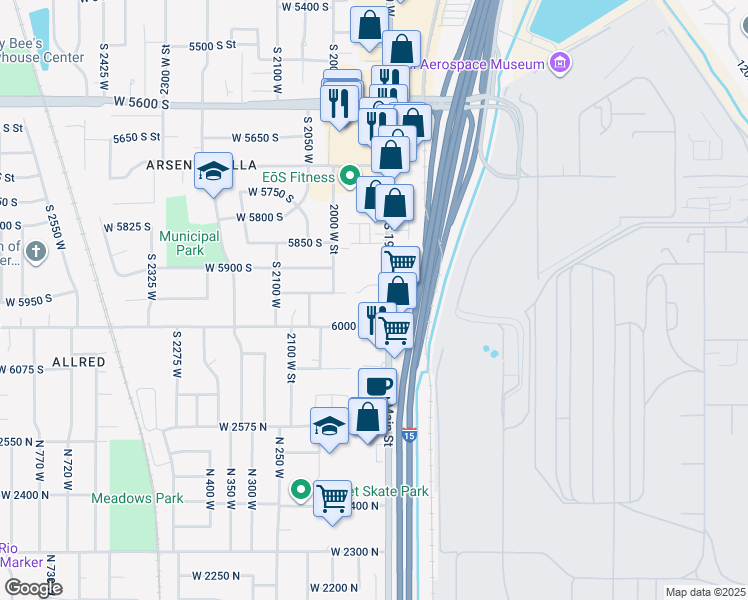 map of restaurants, bars, coffee shops, grocery stores, and more near 1915 West 5950 South in Roy