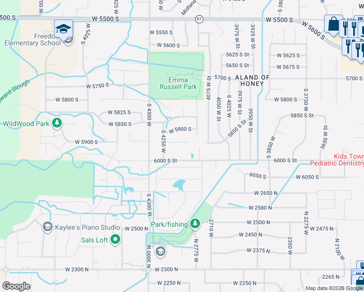 map of restaurants, bars, coffee shops, grocery stores, and more near 4217 West 5950 South in Roy