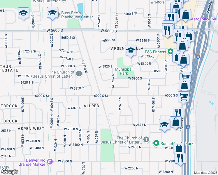 map of restaurants, bars, coffee shops, grocery stores, and more near West 5950 South in Roy