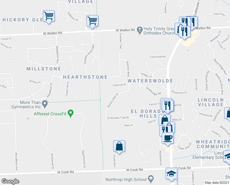 map of restaurants, bars, coffee shops, grocery stores, and more near 8205 Rocky Glen Pl in Fort Wayne