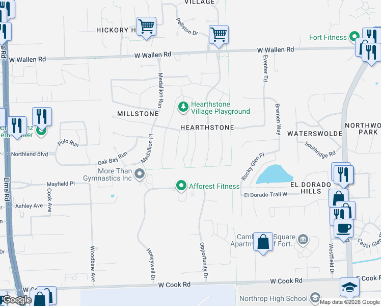 map of restaurants, bars, coffee shops, grocery stores, and more near 8216 Chapel Hill Pl in Fort Wayne