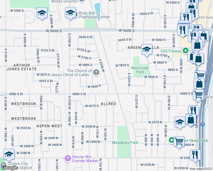 map of restaurants, bars, coffee shops, grocery stores, and more near 2551 West 5950 South in Roy