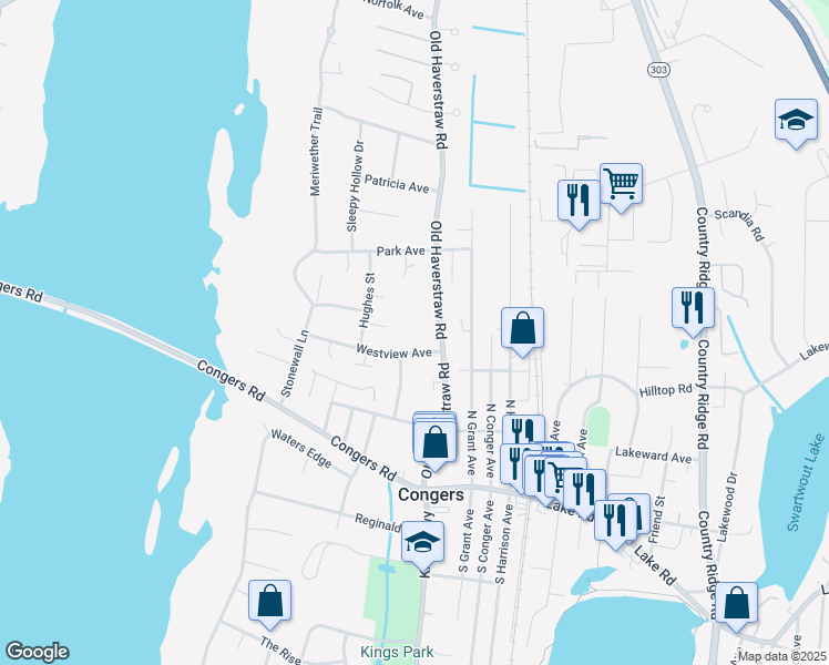 map of restaurants, bars, coffee shops, grocery stores, and more near 73 Old Haverstraw Rd in Congers