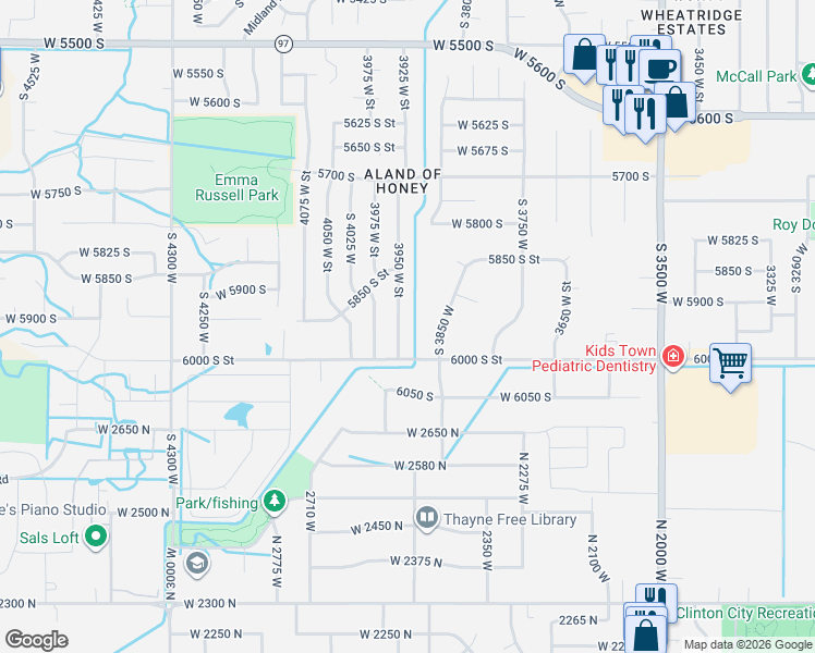 map of restaurants, bars, coffee shops, grocery stores, and more near 5956 South 3950 West in Roy