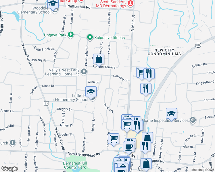 map of restaurants, bars, coffee shops, grocery stores, and more near 1 Dorchester Avenue in New City