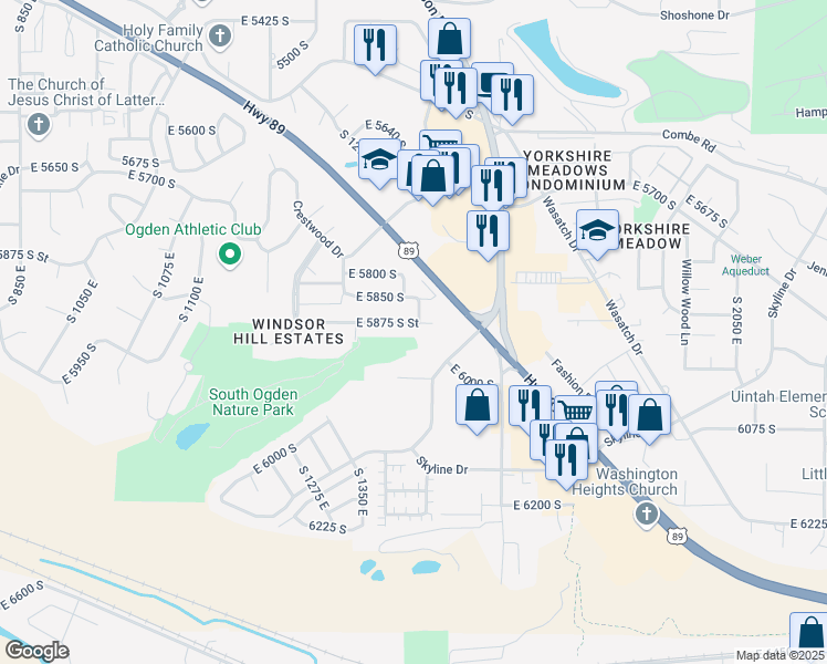 map of restaurants, bars, coffee shops, grocery stores, and more near 1417 East 5875 South in Ogden