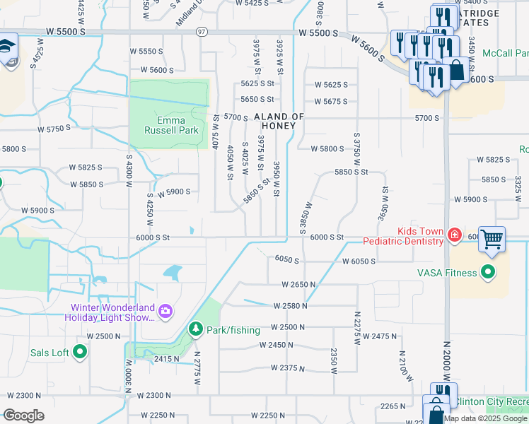map of restaurants, bars, coffee shops, grocery stores, and more near 5910 3975 West Street in Roy