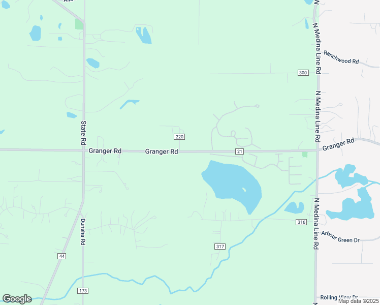 map of restaurants, bars, coffee shops, grocery stores, and more near 302 Granger Road in Medina