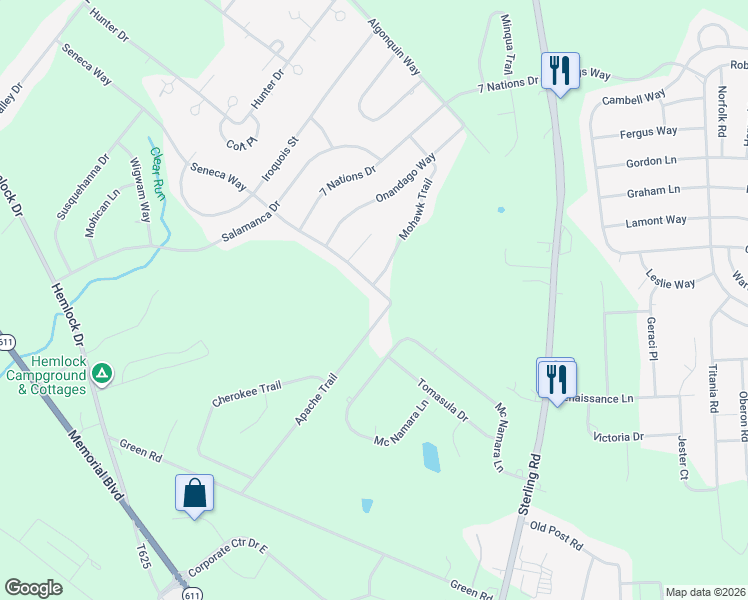 map of restaurants, bars, coffee shops, grocery stores, and more near 5206 Seneca Way in Tobyhanna